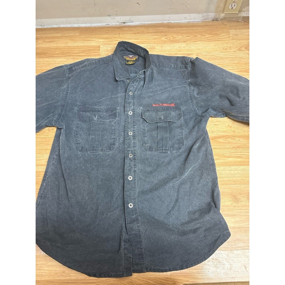 Harley Davidson Men's Large Gray Button Down Heavy Long Sleeve Shirt